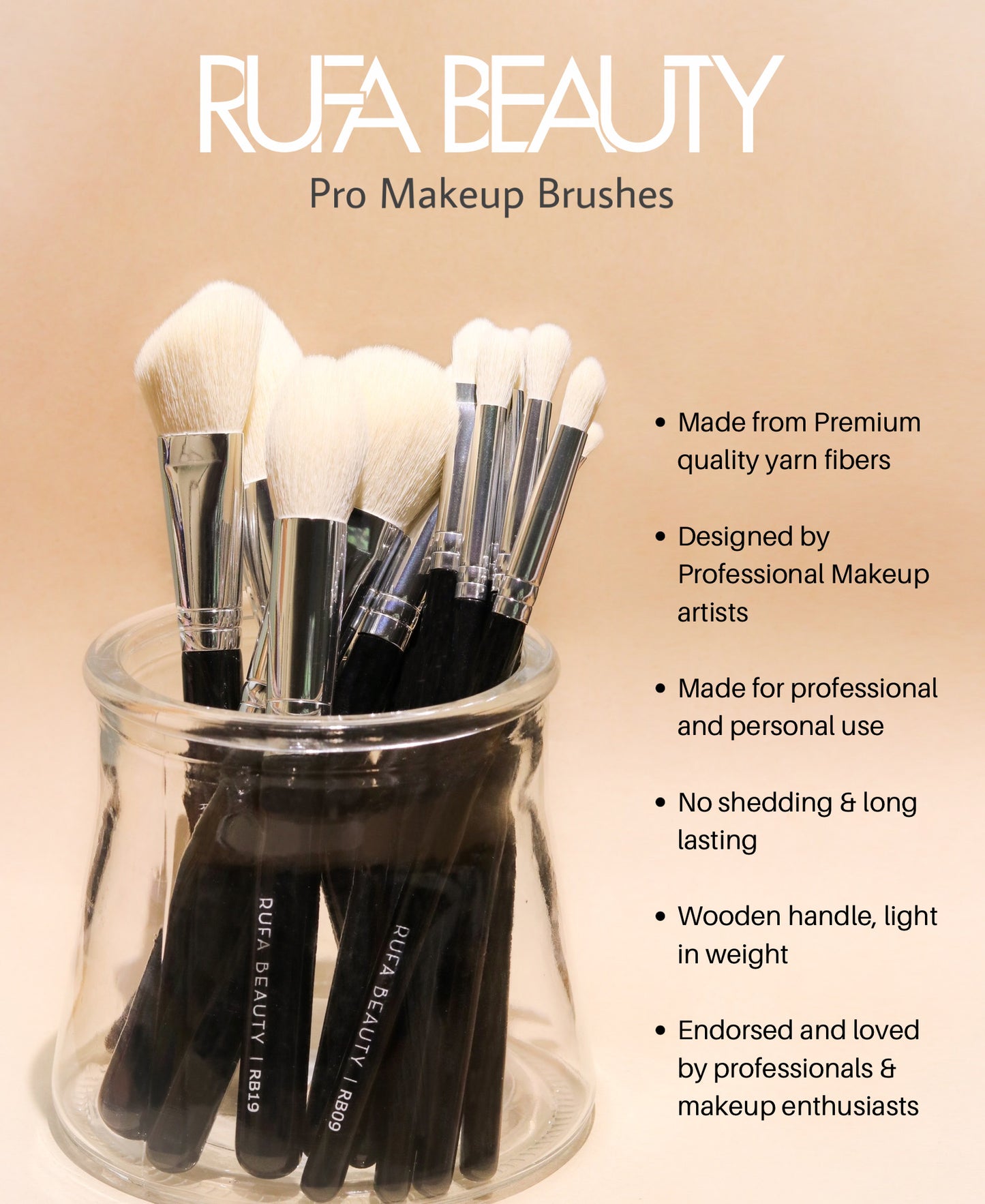 Pro Makeup Brushes - 25 Face + Eye brushes