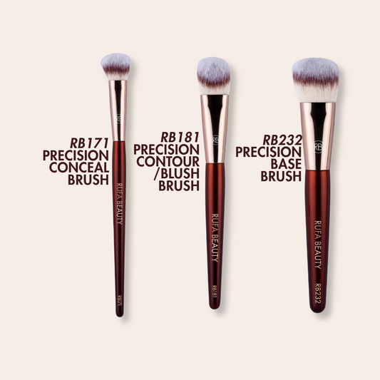 Angular/angled shape Foundation brush, concealer brush and contour/blush brush by Rufa Beauty