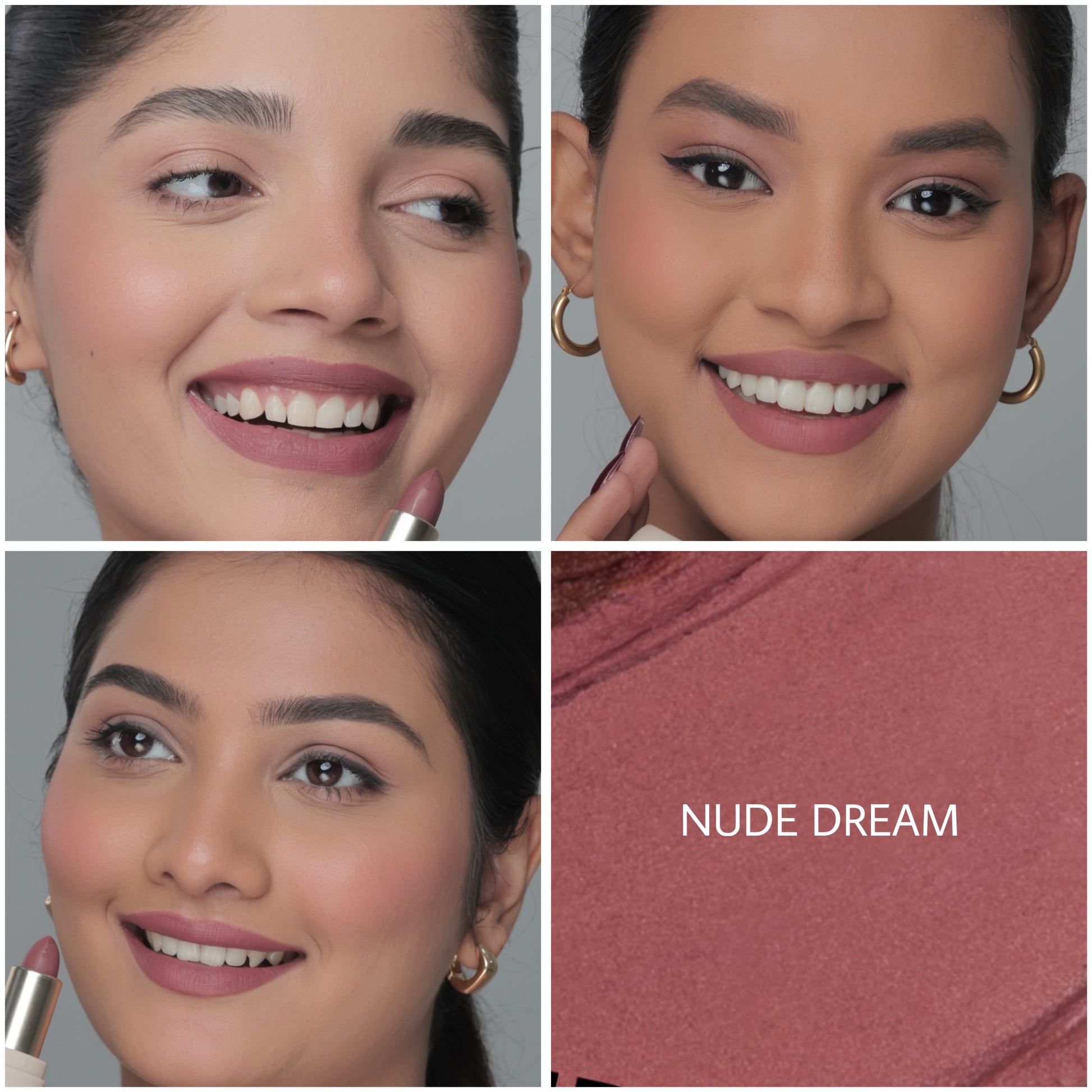 Soft matte non-drying lipstick, best shades for Indian skin tone. Muted Pink Nude Lipstick for fair to medium to deeper skin tone