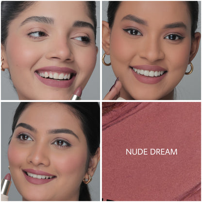 Soft matte non-drying lipstick, best shades for Indian skin tone. Muted Pink Nude Lipstick for fair to medium to deeper skin tone